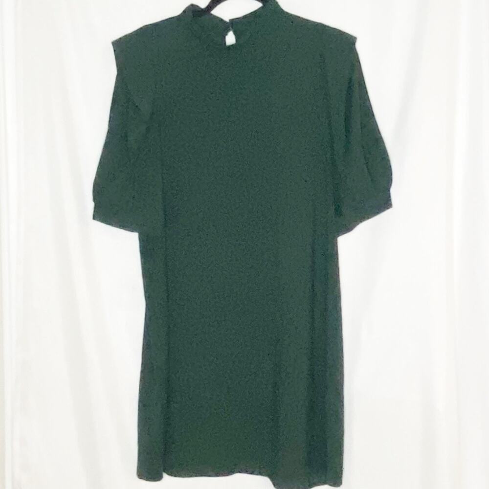 Zara Forest Green Puff Sleeve Half Sleeve Shift Mock Neck Dress Size L Mockneck